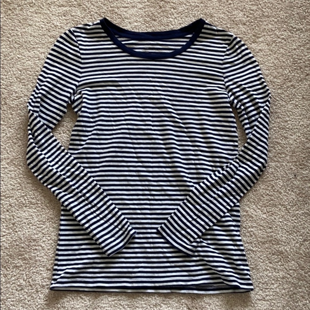 Navy Stipe Long Sleeve Tee Shirt